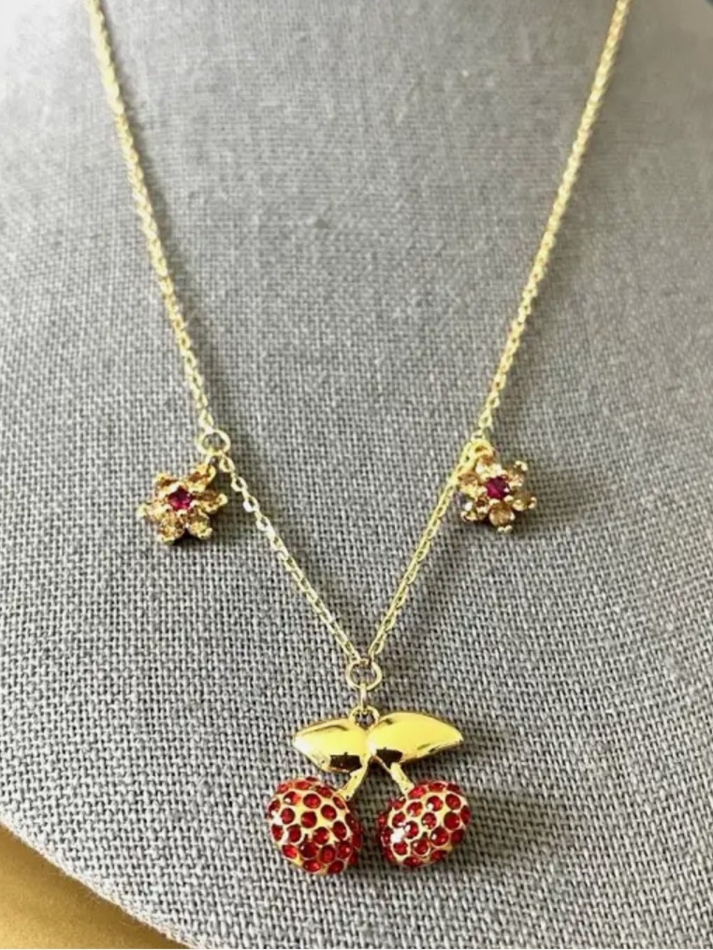 Kate Spade Cherry Flower Pave Crystal Gold Necklace NEW $129